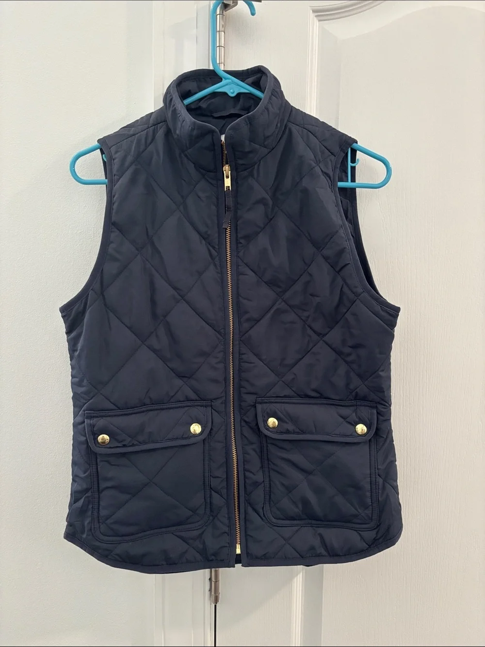 J. Crew Navy Quilted Vest with Gold Hardware